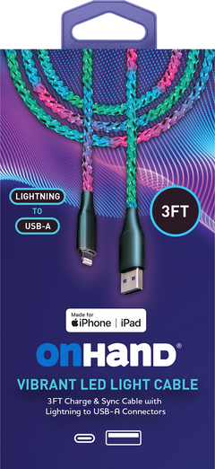 OnHand Vibrant LED Light Charge & Sync Cable, - ONLINE ONLY